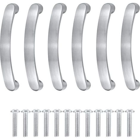 Set di 6 maniglie per mobili da cucina, spaziatura fori 96 mm, maniglia per cassetto argentata, maniglia per mobili da cucina, maniglia per porta di mobili, maniglia per porta di mobili con viti (1/4)