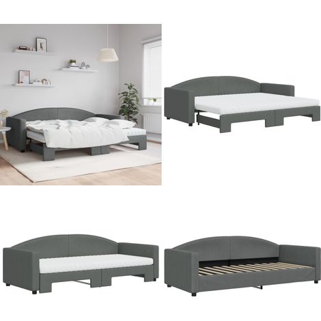 Lit de jour avec gigogne et matelas gris foncé 90x200 cm tissu - Canapé Convertible - Lit Tiroir - Lit Invité - Meuble Multifonctionnel - Literie - Home & Living