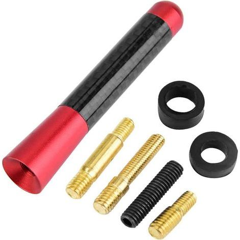 Antena de repuesto para coche, antena de radio corta de fibra de carbono de 3,15" con rosca para modificación universal de automóviles (roja) (1/4)