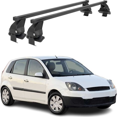 OMAC Barres de toit transversales en acier pour Ford Fiesta mk5 2003-2008 5Portes – Antivol inclus – Testées City Crash – DIN 75302:2019 – ISO/PAS 11154:2006 – Charge max 50 kg Noir (1/4)