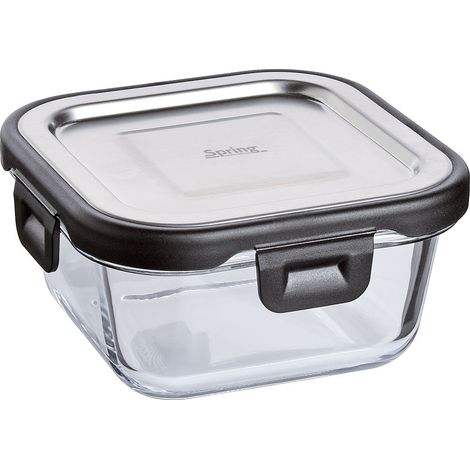 Boîte alimentaire Spring Tools Fusion2+, verre borosilicate/acier inoxydable, 0,32 L, 11,5 x 11,5 x 6 cm