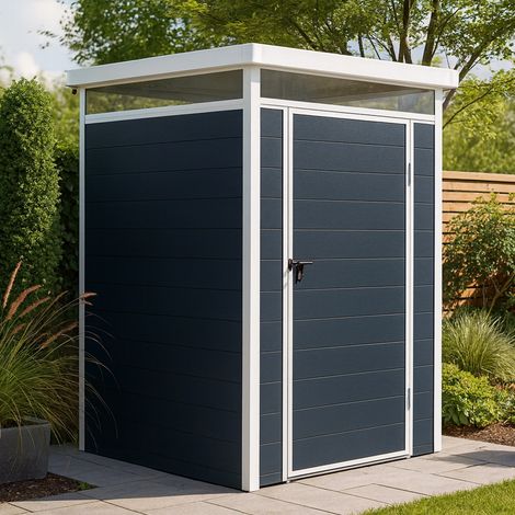 Trigano – Abri de jardin métal 1,31 x 1,31 m – Structure en acier galvanisé gris anthracite – Toit plat étanche – Kit de fondation inclus