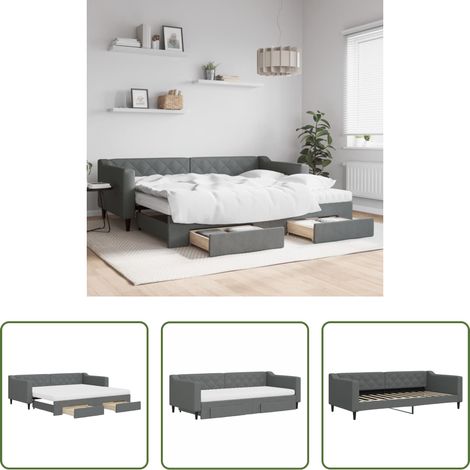 vidaXL Doppelbett - Tagesbett Ausziehbar mit Schubladen Dunkelgrau 90x200 cm Stoff (1/5)