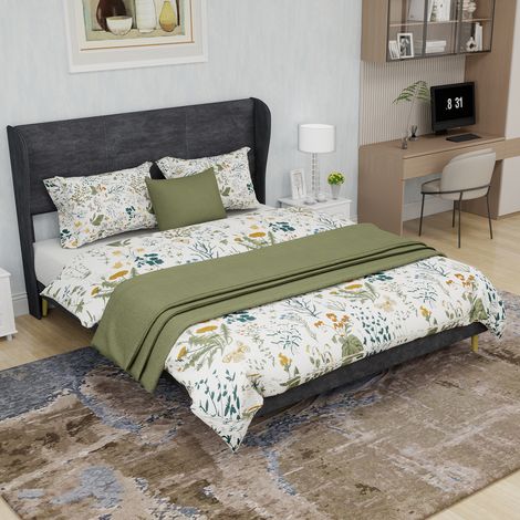 Letto matrimoniale 140x200cm testiera morbida comfort quotidiano tessuto e metallo Grigio (Senza materasso) (1/5)