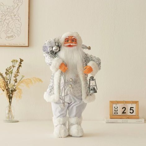 Ochine Statuetta Babbo Natale 60 cm – Abito Argento, Tessuto Non Tessuto e Plastica Leggera – Design Elegante Tradizionale – Ideale per Decorazione Tavolo Interno Casa (1/4)