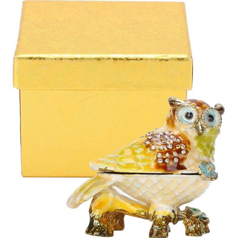 Emaillierte Schmuckschatulle mit Eule, Aufbewahrungsbox für Accessoires, mit Strasssteinen verziert, verspielte Handwerkskunst (1/5)