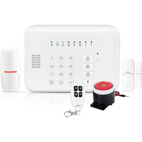 Système d'alarme sans fil GSM WiFi Kit sécurité domestique avec sirène 120dB détecteurs porte fenêtre télécommande contrôle application (1/4)