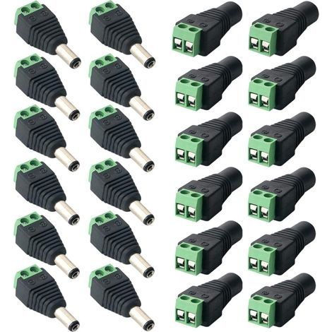 24Pcs Professionnel DC Connecteur Plug, Barrel 12V DC Power Jack Connecteur Adaptateur, 12 Paires 2 Broches Mâle Prise & Femelle Jack Kit, pour CCTV Caméra LED Bande (5.5 X 2.1mm) (1/5)
