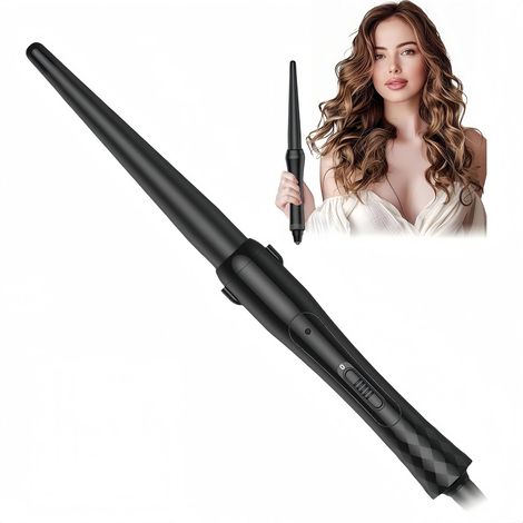 Conical Ceramic Hair Curler for Natural Curls, PTC Hair Curler, Temperature 210°C, Double Voltage 100-220V, Black (1/5)