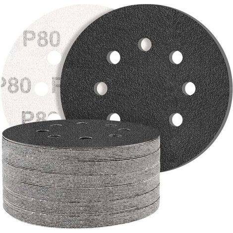 Black 50 Pcs 80 Grit Silicon Carbide Sanding Discs 8 Holes Round Random Orbit Sander - Mixed Grit - For Polishing MUMU (1/4)