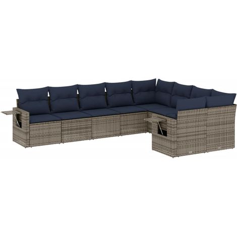 Maison Exclusive - 9-teiliges Gartensofa-Set mit Kissen, grau, Po (1/5)