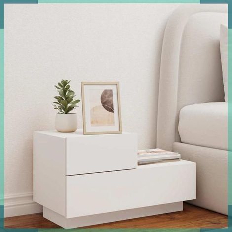 Table de chevet - 836777 - blanc - bois d'ingénierie - avec lumières LED (1/5)