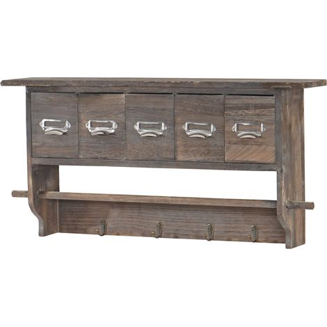 Appendiabiti da parete vintage 5 cassetti con 4 ganci 32 x 65 x 13 cm marrone 040008168