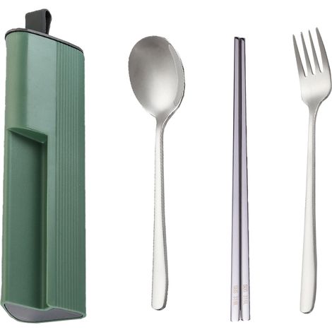 Couteau Fourchette Cuillère Ensemble - Acier Inoxydable - Pour Pique-Nique Bureau Camping - Avec Étui Portable - 4 Pièces (1/5)