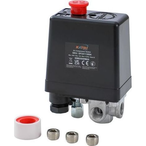 1 - Pressostat - Compresseur d'air - 3 Ports Monophasé - Contrôle de Pompe 6-8 Bars - Atelier et Usine - Noir - G1/4" (1/5)