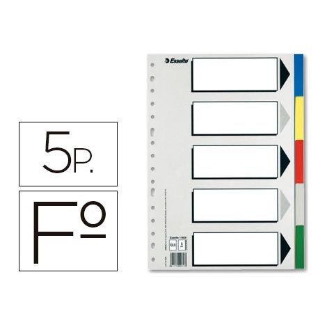 Separador esselte plastico juego de 5 separadores folio con 5 colores multitaladro