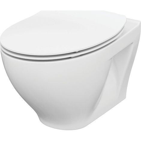 Cuvette WC suspendue sans bride en porcelaine – Abattant slim thermodur déclipsable – Frein de chute – Garantie 2 ans – Anconetti