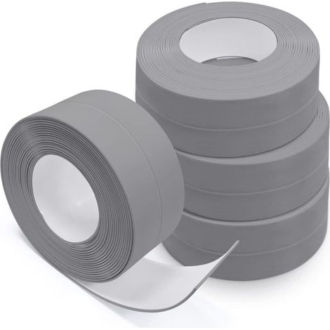 Produit d'étanchéité pour mur et façade,Bas de Porte Adhésif,4 Rouleaux Bande D'étanchéité, Autocollante en PVC, WC, Baignoire, Coin de Mur, Carrelage (Gris)