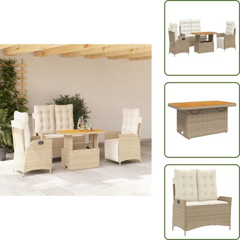 The Living Store Ensemble à manger de jardin coussins 4 pcs beige résine tressée - Chaise de jardin (1/5)
