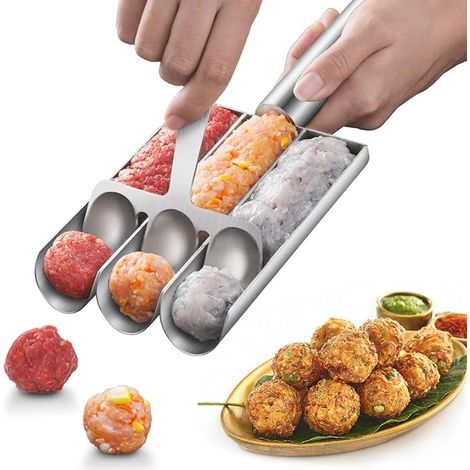 Meatball Maker Tool, Stainless Steel Fish Ball Shrimp Slippery Mold, Creative Kitchen Accessories Meatball Scoop, 3 tube (1/5)