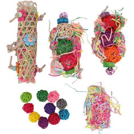 Jouet à mâcher coloré pour perruches et calopsittes avec clochette - Anti-ennui et jeu de recherche de nourriture (1/5)
