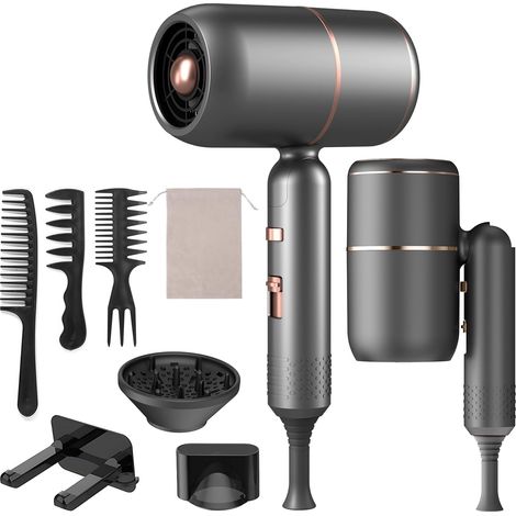Sèche-cheveux ionique 2400 W constant, pliable, avec interrupteur froid/chaud, 5 vitesses, 1 concentrateur et diffuseur, idéal pour tous les types de cheveux (1/5)