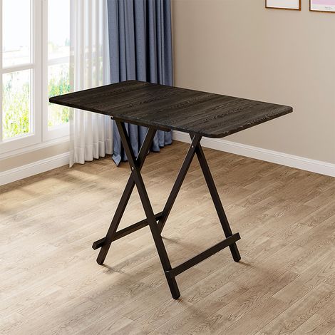 Black 100x60cm Folding Wooden Dining Table (1/5)