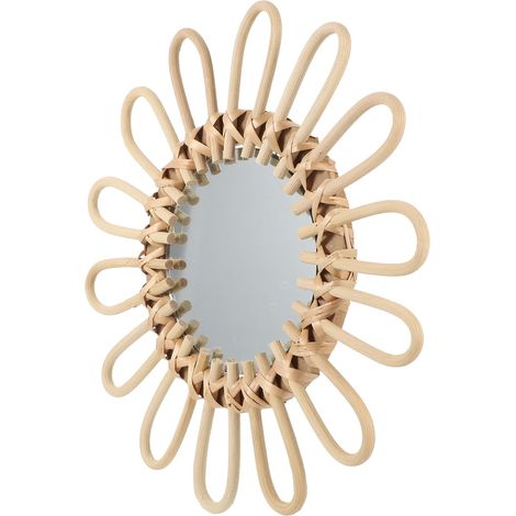 Miroir Mural Décoratif en Osier Tressé Fait Main Diamètre Extérieur 31 CM Miroir de Maquillage Mural pour Salle de Bain et Salon Décoration Murale Nordique Minimaliste (1/5)