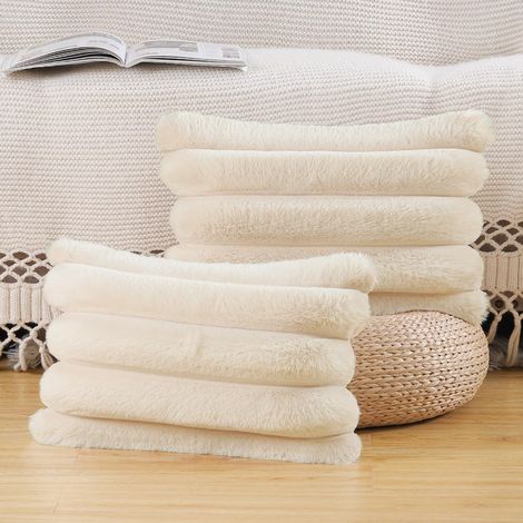 Set mit 2 Plüsch-Kissenbezügen aus Kunstfell, weich, flauschig, gestreift, dekorativer Kissenbezug für Sofa, Schlafzimmer, Kissen, Beige, 30 x 50 cm