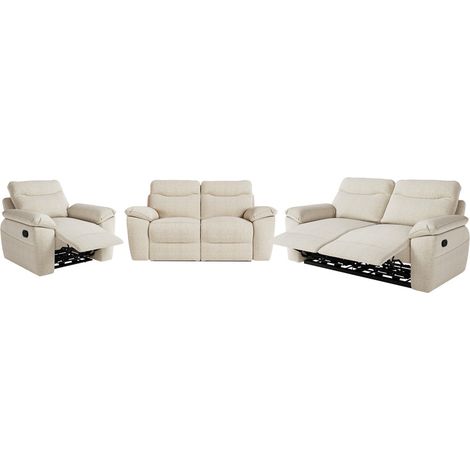Canapés de relaxation ROSS manuels 3 et 2 places et fauteuil en tissu texturé 3D - Beige