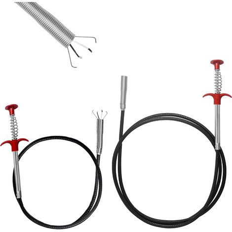 2 Pièces Pince Griffe Flexible 90cm/200cm,Acier Inoxydable Pince pour Deboucher Evier Canalisation,Crochets de Nettoyage en Spirale pour Cuisine,Salle de Bain (1/5)