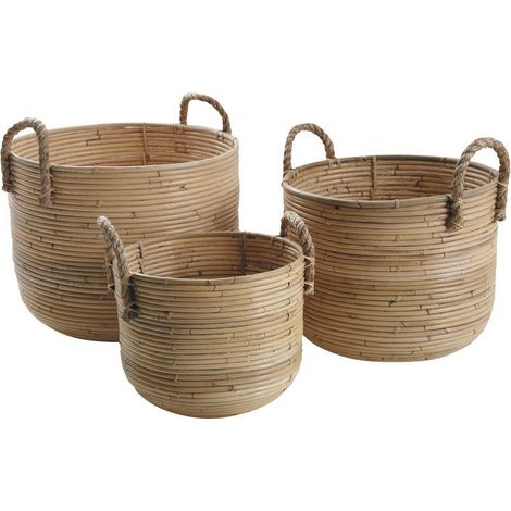 Cache-pot en poelet et corde Diam 29 cm. Naturel. Marque : Aubry Gaspard. Réf. : JCP377S (1/3)
