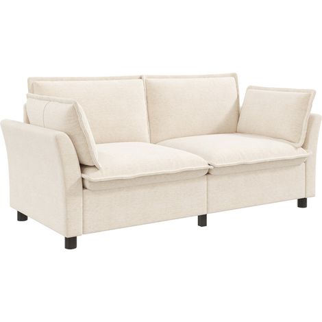 Divano a 2 posti in ciniglia beige con 2 cuscini, stile moderno MODENUIT (1/5)