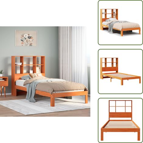 vidaXL Massivholzbett mit Regal ohne Matratze Wachsbraun 75x190 cm