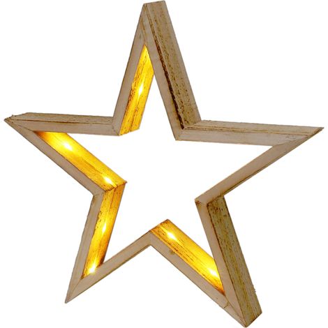 LED Holzstern natur zum Hängen mit Timer - 29 cm - Weihnachts Deko Stern beleuchtet Batterie betrieben - Weihnachten Advent Winter Stern Fenster Deko Beleuchtung