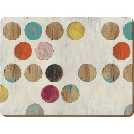 Set de 4 sets de table en liège rétro polka dots – Grand format 29x40 cm – Finition laquée résistante jusqu'à 120°C – Multicolore – Creative Tops