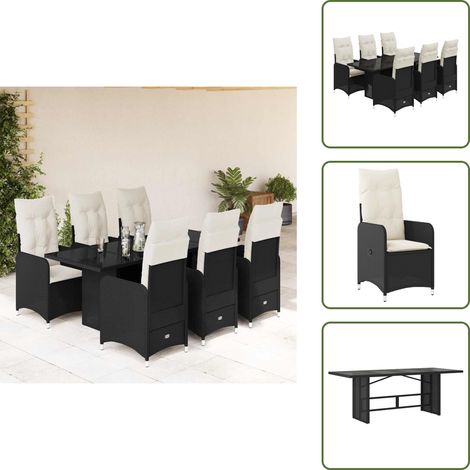 vidaXL 7-tlg. Garten-Bistro-Set mit Kissen Schwarz Poly Rattan (1/5)