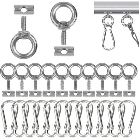 Lot de 12 Arrêts de Rail D'auvent avec 12 Mousquetons, M4 Crochets d'Auvent en Acier Inoxydable, Acier Inoxydable Crochet de Fixation Auvent, kit de Blocage d'extrémités pour Caravane (1/5)