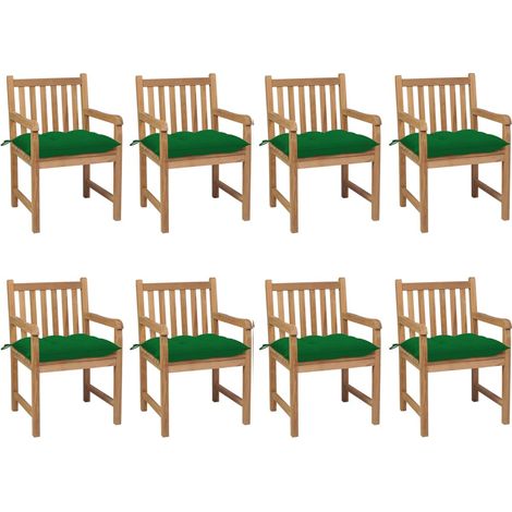 Sillas de jardín 8 uds madera maciza de teca cojines verde