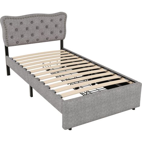 Letto contenitore capitonné grigio 90 x 200 cm con 2 cassetti HOMVRA (1/5)