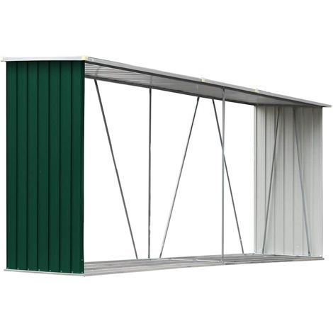 Garden Log Storage Shed Galvanised Steel 330x84x152 cm Green vidaXL