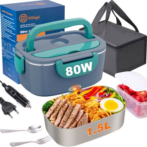 Boîte à Lunch Chauffante 80W 1,8L – Gamelle Électrique Portable avec Réchauffeur Intégré. Idéale pour Adulte au Bureau ou Chantier. Repas Chaud en Déplacement (Bleu). (1/4)