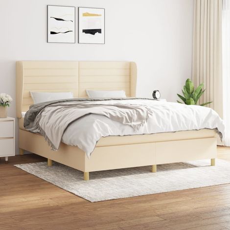 Lit adulte Contemporain Lit à sommier à sommier tapissier avec matelas Crème 180x200 cm Tissu 75412 (1/5)