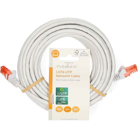 Nedis CAT6-Netzwerkkabel / RJ45 Stecker / RJ45 Stecker / U/UTP / 10.0 m / Rund / PVC / Weiss / Label