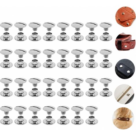 Lot de 30 Vis Chicago M5×6 Mm en Métal Argenté, Rivets À Visser Solides pour Livres Et Sacs, Fixations Réglables pour Colliers, Sacs À Dos, Laisses De Chien Et Projets De Cuir Et Loisirs Créatifs (1/5)