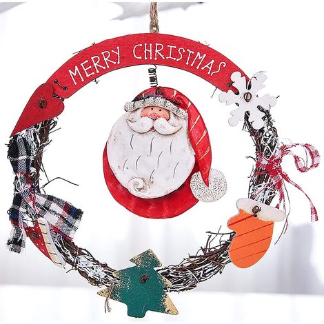 Couronne De Noël en Plastique, Guirlande De Noël Artificielle Christmas Wreath Décoration De Noël Extérieur Intérieur pour Votre Porte Mur Ou Fenêtre Cheminée Murale Magasins Sapin De Noel (1/5)