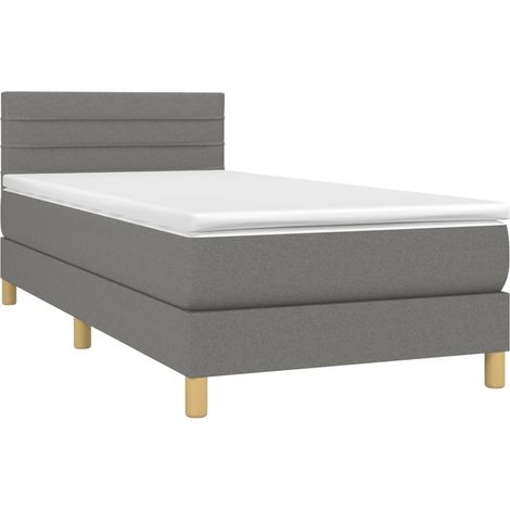Struttura letto LED con testiera materasso a molle 90x200 cm tessuto grigio scuro TDL0209385