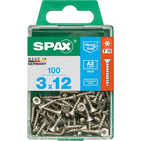 SPAX Edelstahlschraube, 3 x 12 mm, 100 Stück, Vollgewinde, Senkkopf, T-STAR plus T10, S-Spitze - 4197000300122 (1/3)