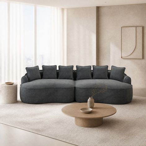 Canapé modulable 4 places 320x114x67 cm gris, assise profonde, tissu chenille, MEUBLIV (1/5)