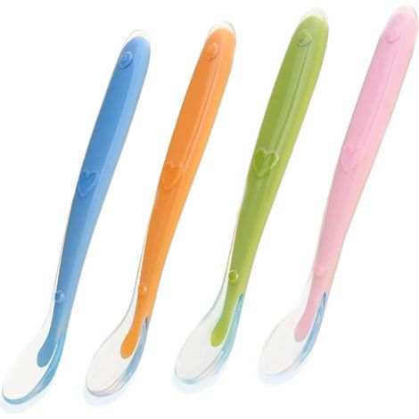 Cuillère Pour Bébé - Silicone Alimentaire Sans BPA - Flexible Et Douce - Manche Antidérapant - Pour Bouillie Dès 4 Mois - Lot De 4 (1/5)